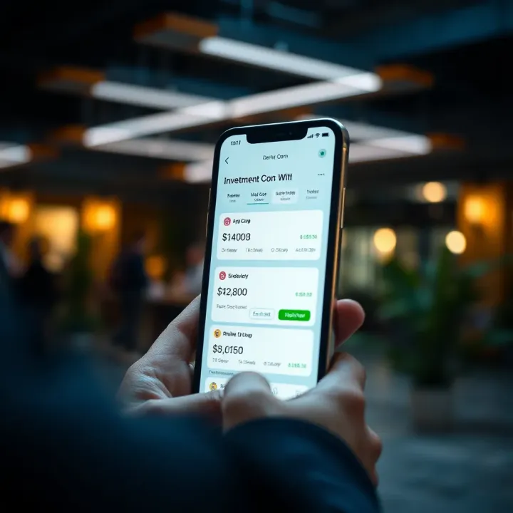 Mobile phone displaying App Deriv Com platform with various investment options and security features