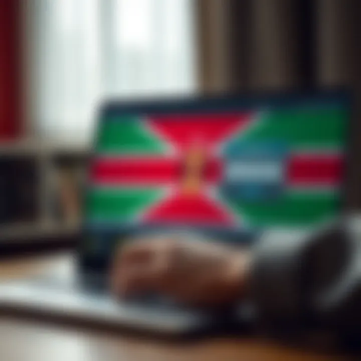 User securely logging into Binary.com platform on a laptop with Kenyan flag on screen