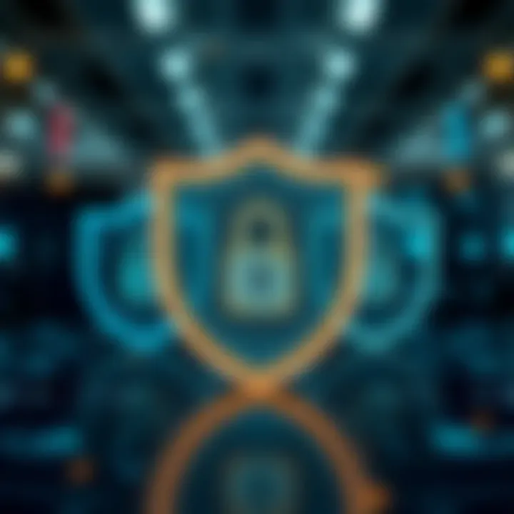 Visual representation of security shields and regulatory symbols protecting online trading platforms