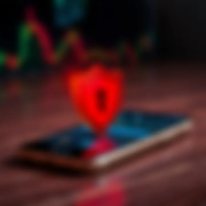 Security Features Protecting Digital Trading Platforms Illustration of security shield protecting a digital trading platform on a smartphone