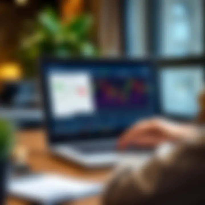 Downloading Forex PDF Guides from Trusted Financial Sources Illustration of a person using a laptop to download forex trading PDF guides from a reputable financial website