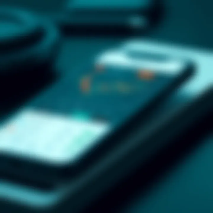 Mobile phone displaying the Deriv app interface with charts and trading options visible