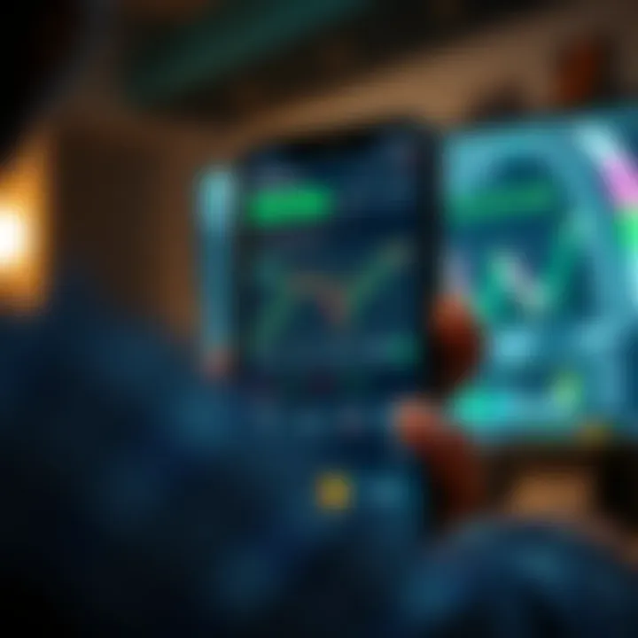 Mobile phone displaying automated trading charts and signals on Deriv Bot app interface