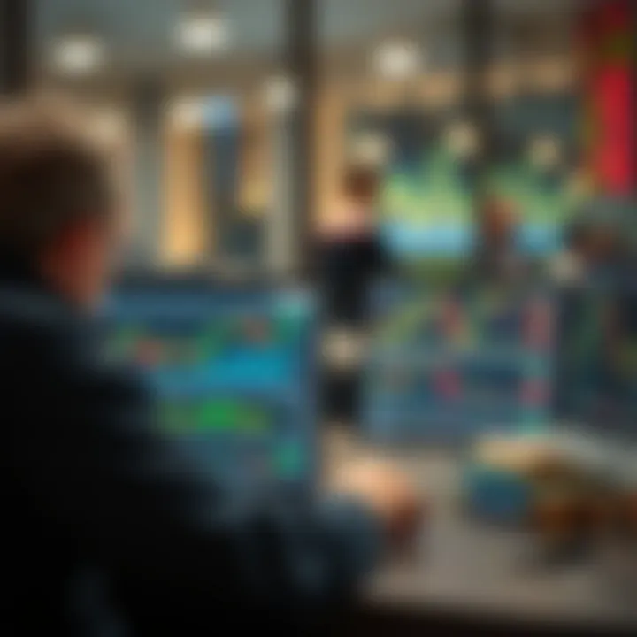 Trader analyzing financial data and forex charts on a laptop with a focused trading strategy