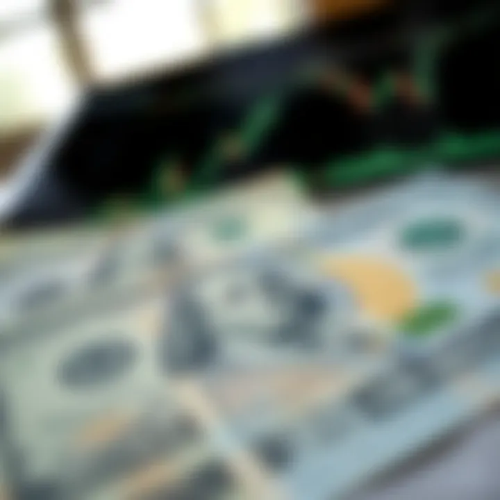 Illustration of currency notes representing US Dollars and Kenyan Shillings alongside financial charts