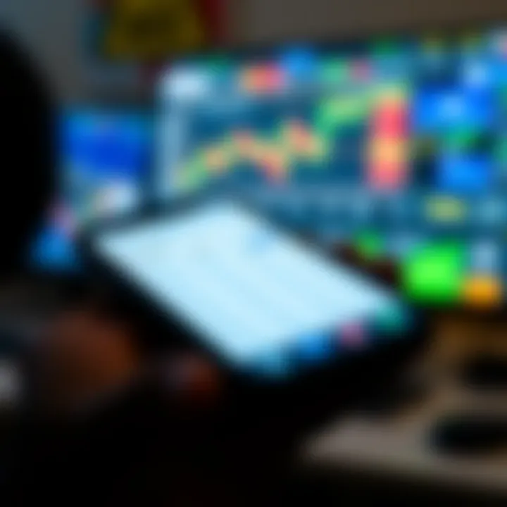 Mobile device showing IQ Options app dashboard with trading options and navigation elements