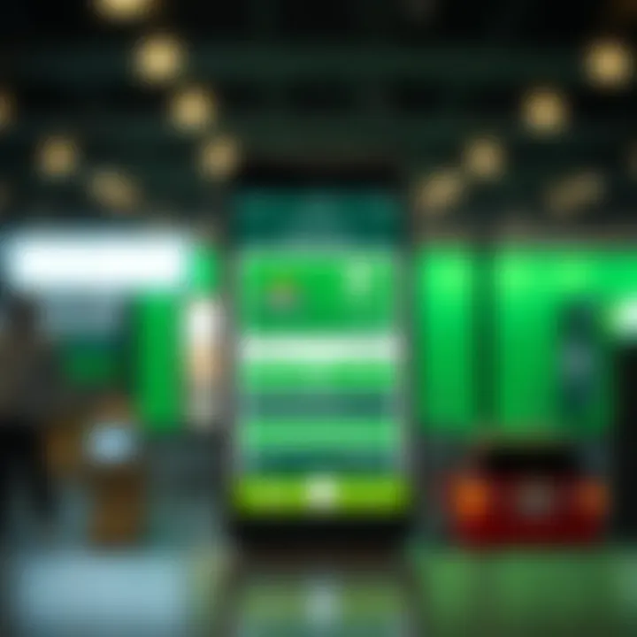 Illustration of a mobile phone displaying M-Pesa payment option integrated with Olymptrade platform