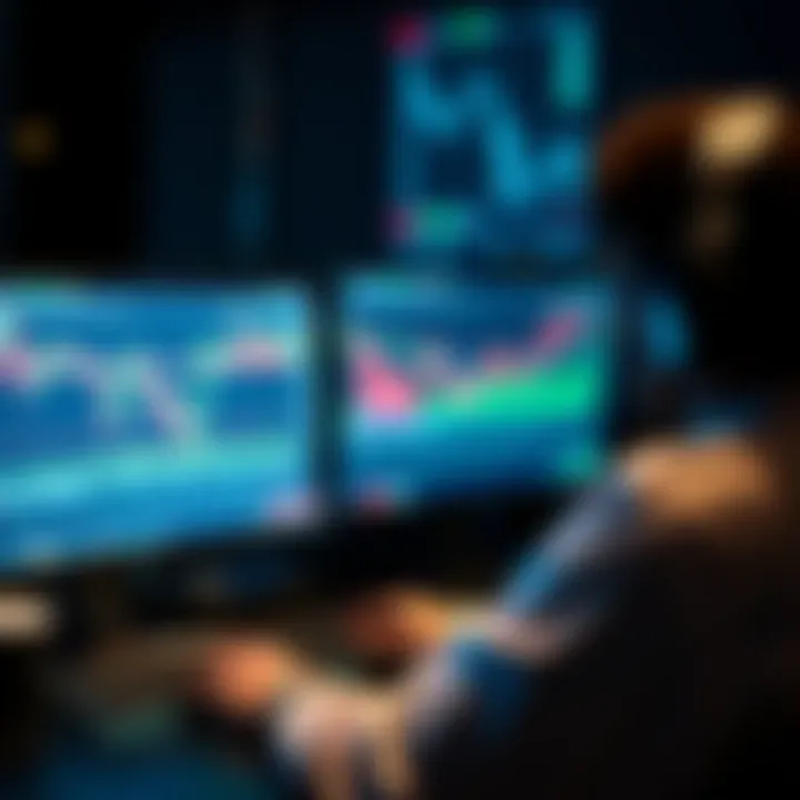 Illustration of gaining trading skills using a computer with financial graphs shown