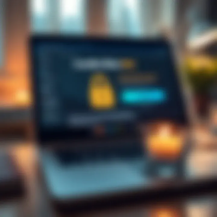 Illustration showing secure download and installation of software on a laptop