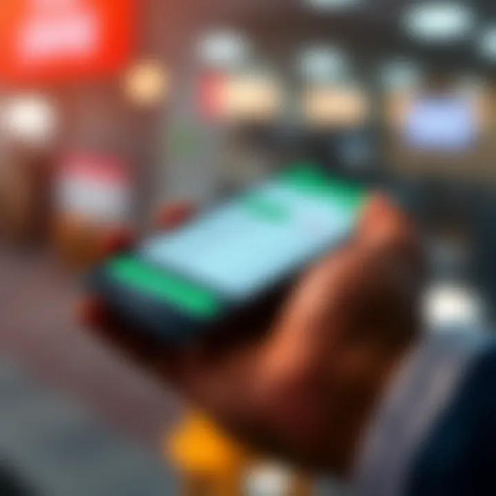 Mobile phone screen showing trading app interface with M-Pesa payment option