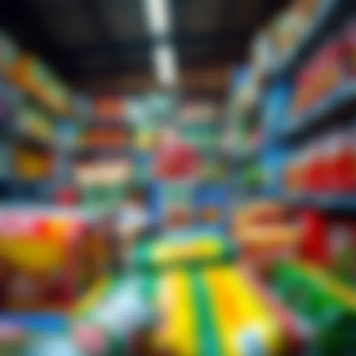 Colorful assortment of packaged goods arranged on shelves in a retail store