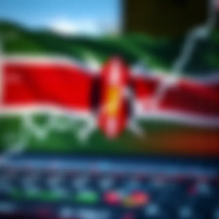 Graph displaying binary trading trends with Kenyan flag colors in the background
