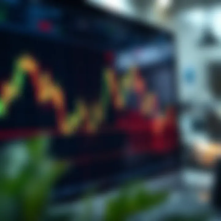 Market Trends and Binary Trading Outcomes Graph illustrating market trends and binary trading outcomes on a digital screen