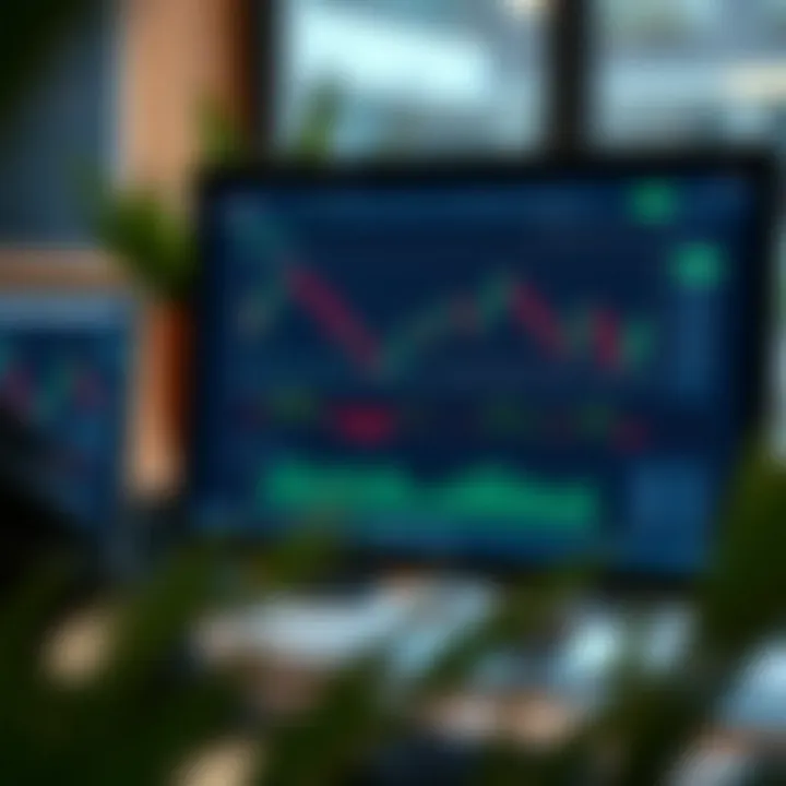 Computer screen showing trading platform interface with charts and demo account balance