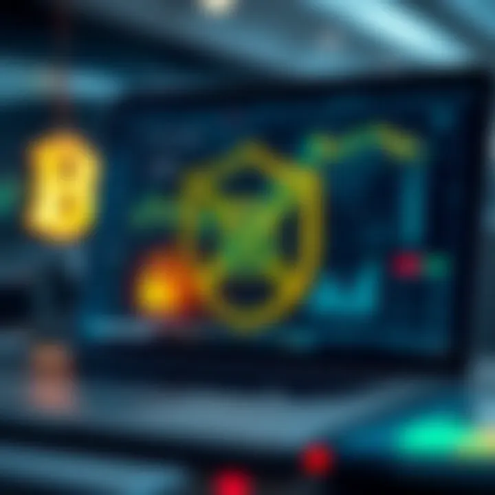 Illustration of secure online transaction and regulatory compliance symbols