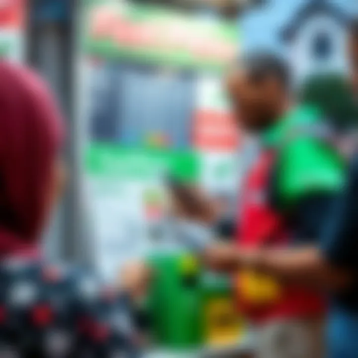 A Fast Pesa agent assisting a customer with mobile money transaction at a local kiosk
