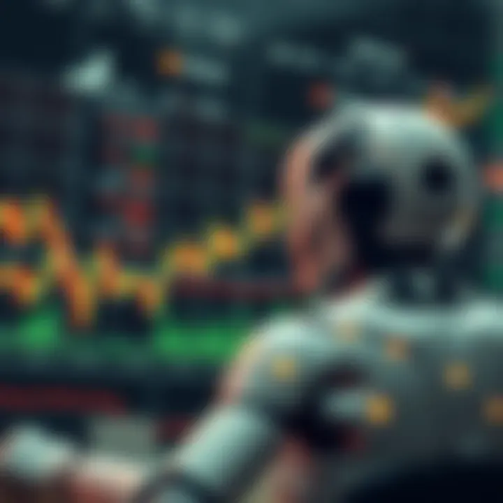 Forex Bot Algorithm Analyzing Currency Trends Visual representation of currency exchange graphs with bot algorithm symbols in the background
