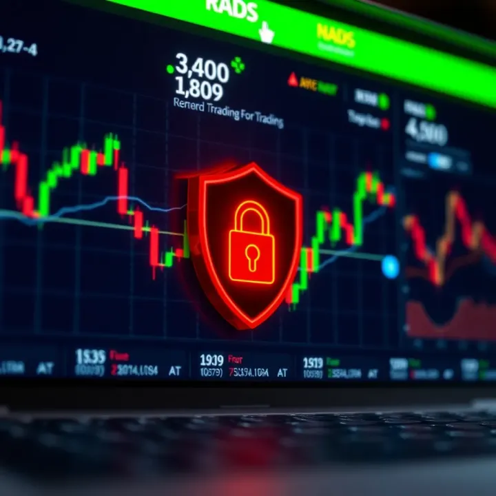 Safe and secure digital trading environment with shield icon and financial graphs