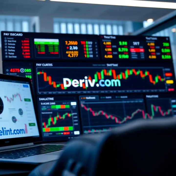 Overview of Deriv.com trading dashboard showcasing diverse financial instruments and market charts