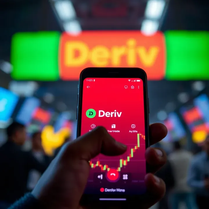 Smartphone screen displaying the Deriv app interface during trading activities