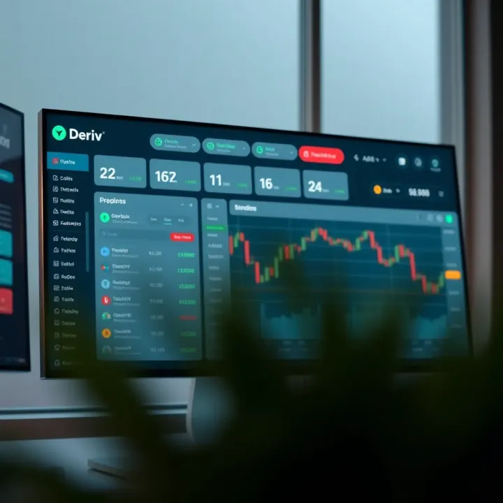 Dashboard view of Deriv platform connected to TradingView displaying trading options and risk management tools