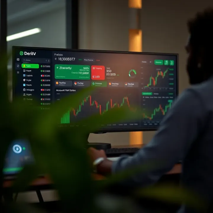 Dashboard of Deriv Trader displaying account setup, risk management tools, and trading analytics