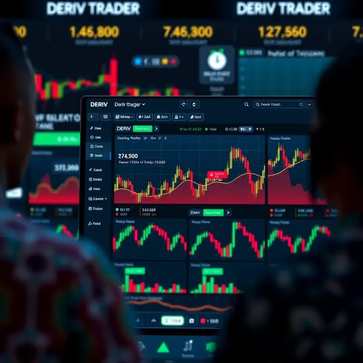 User interface of Deriv Trader platform showing various trading options and real-time charts