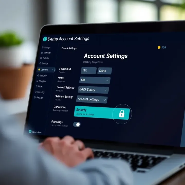 Illustration of account settings options on Derive.com dashboard highlighting security features