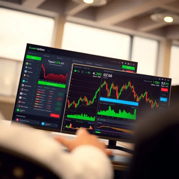 Dashboard of Expert Option trading platform showcasing various asset options and market charts