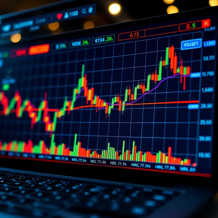 Graph showing forex currency pairs with upward and downward trends on a digital trading platform