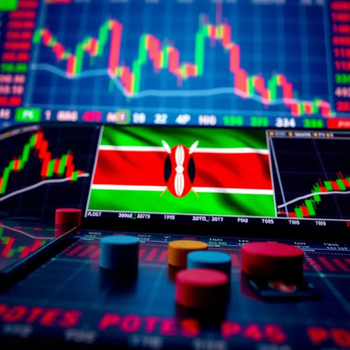 Illustration showing currency pairs and forex charts with Kenyan flag elements