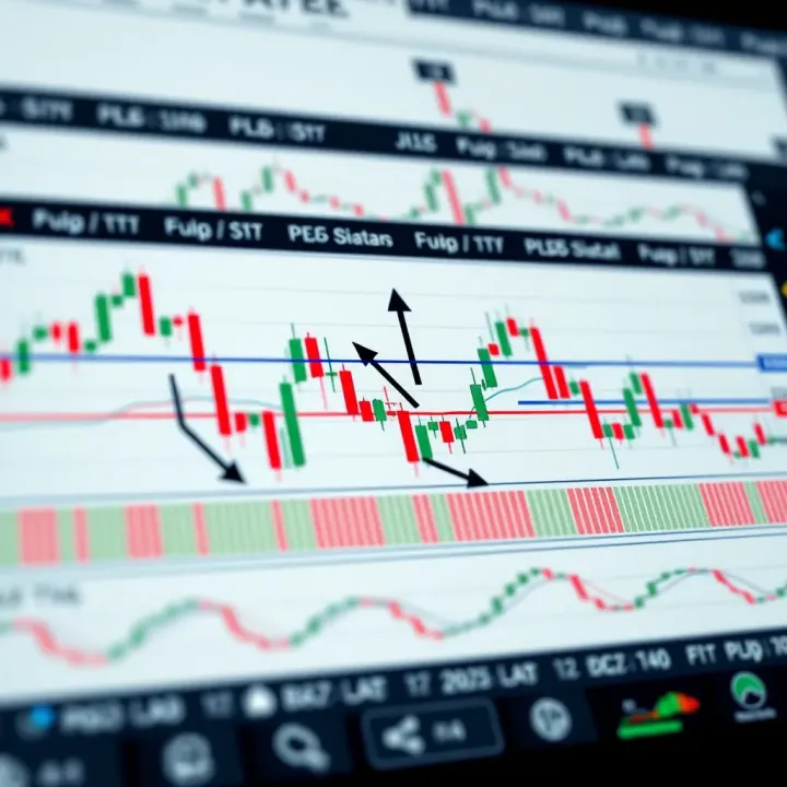 Illustration of common forex chart patterns showing bullish and bearish signals on candlestick charts