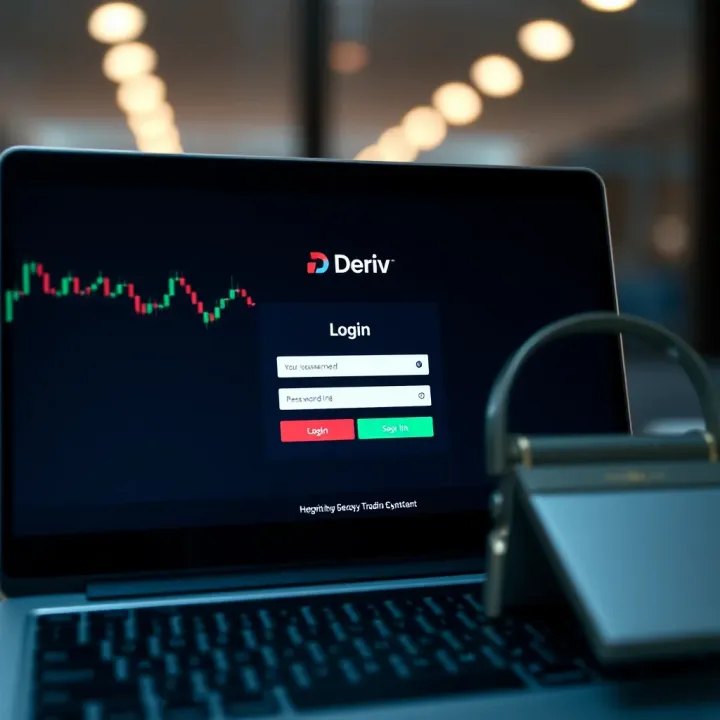 Login screen of Deriv trading platform showcasing username and password fields on a digital device