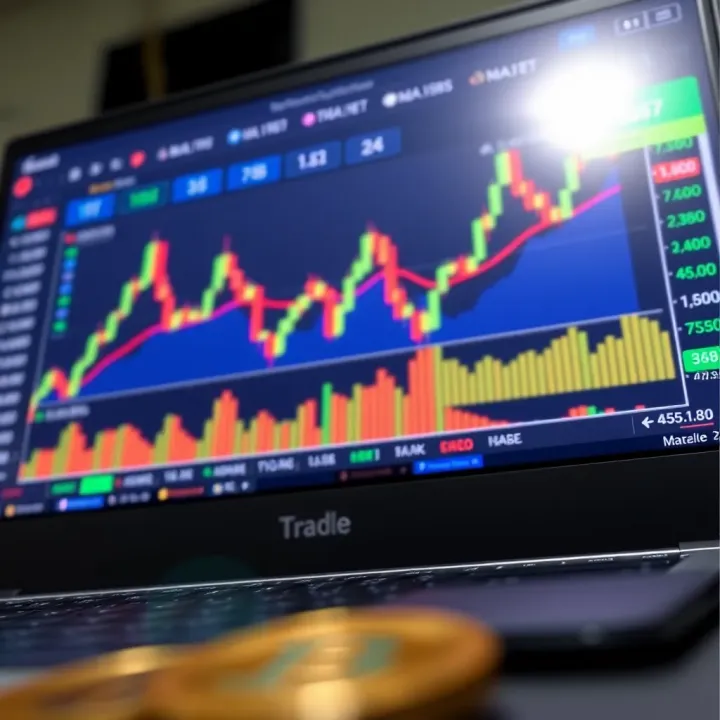 Cryptocurrency trading platform interface showing real-time market charts and trading options