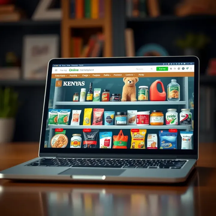 Digital marketplace showcasing diverse Kenyan products on a laptop screen