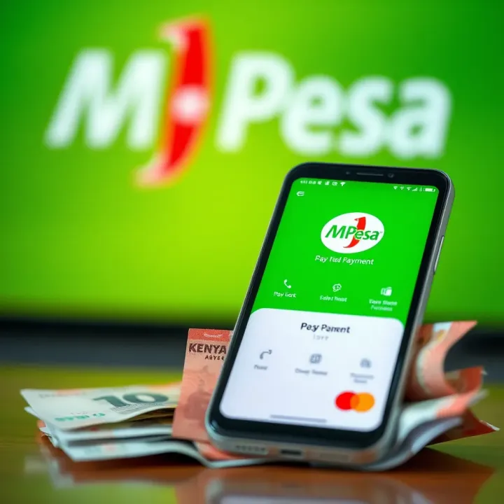 Mobile phone with M-Pesa payment interface and Kenyan currency notes