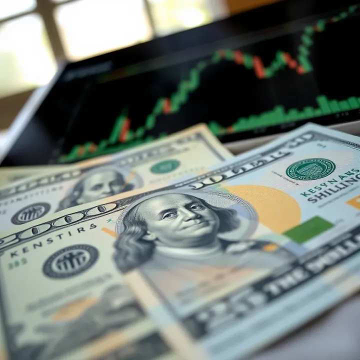 Financial Impact of Converting US Dollars to Kenyan Shillings Illustration of currency notes representing US Dollars and Kenyan Shillings alongside financial charts