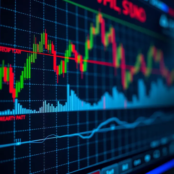 Forex trading chart showing currency pairs with upward and downward trends