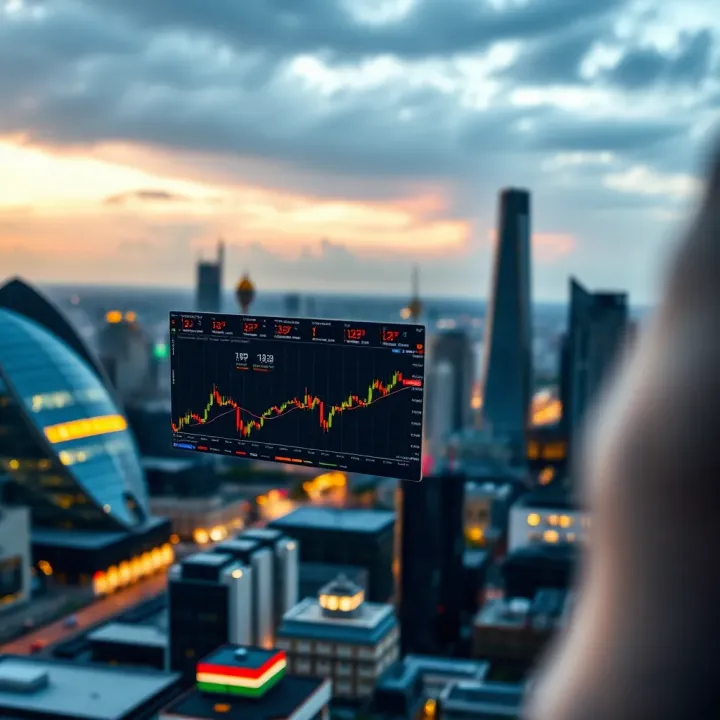 Overview of London Trading Hours from a Kenyan Trader’s Viewpoint Financial market chart displaying London trading session activity with Nairobi city skyline in the background
