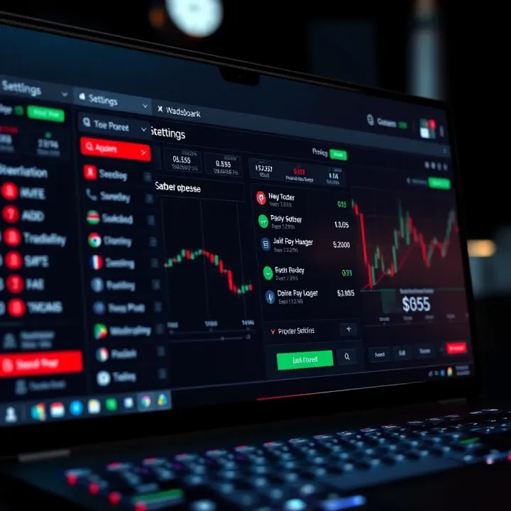 Dashboard view of an online trading account with security icons and profile settings