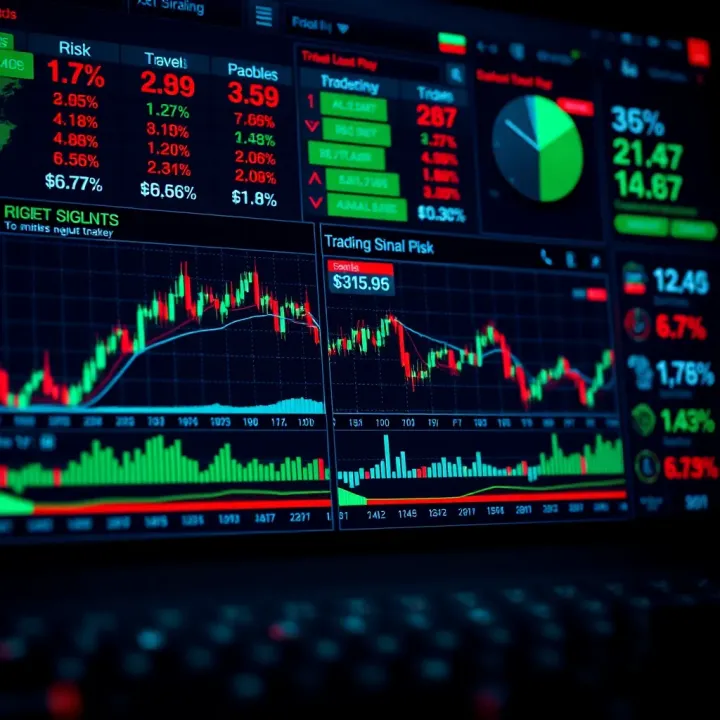 Market Analysis and Risk Management Tools for Traders Graphical representation of market analysis with trading signals and risk management features for Kenyan traders
