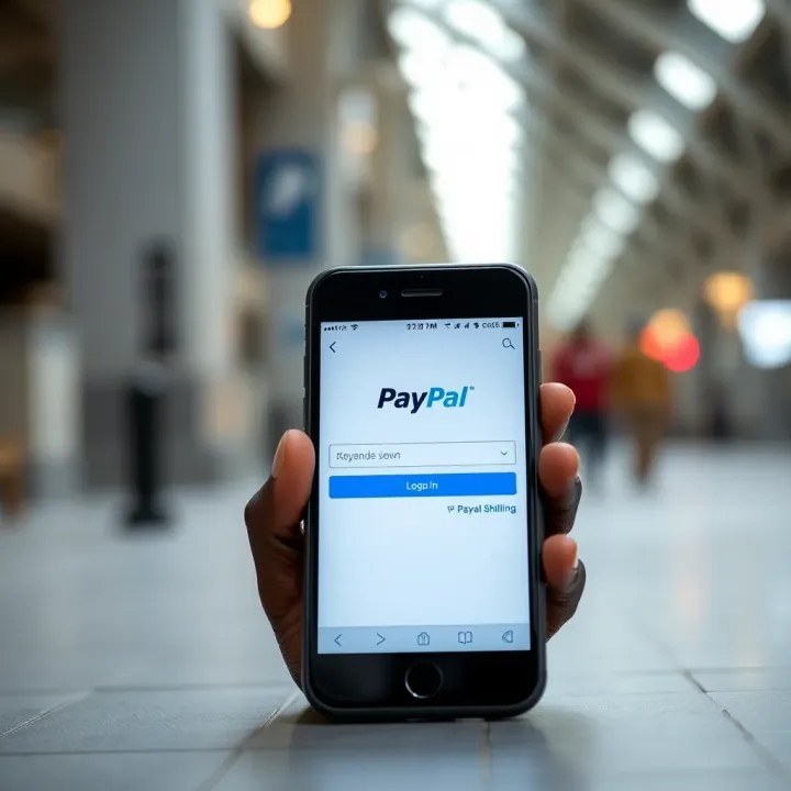 Logging into PayPal for Kenyan Users Mobile phone displaying PayPal login screen with Kenyan shilling currency symbols