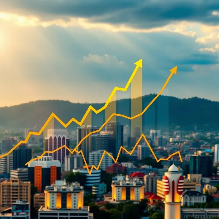 Financial Growth and Impact of Forex Trading in Kenya Illustration of financial growth with upward trending graphs overlaying Kenyan city skyline