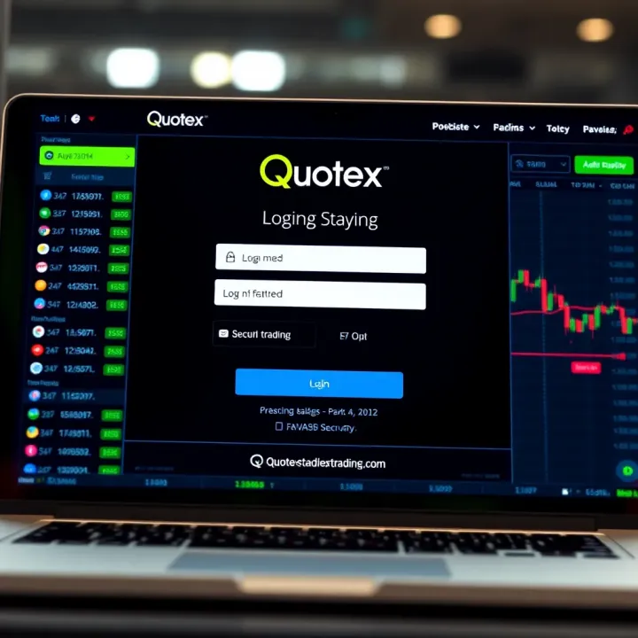 User interface of Quotex trading platform displaying login fields and security features
