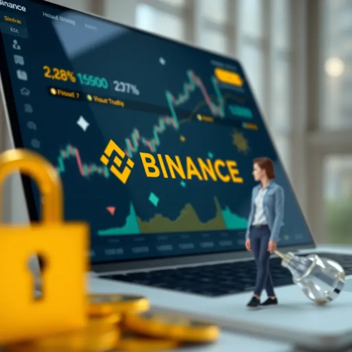 Illustration showing secure cryptocurrency trading on Binance platform with digital security elements