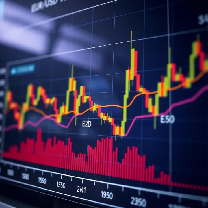 Graph showing the recent fluctuations of the EUR/USD currency pair with key support and resistance levels