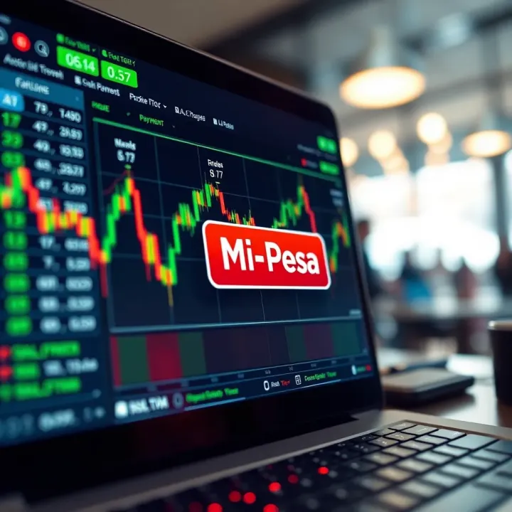 Illustration of a secure online forex trading platform interface with M-Pesa payment option highlighted