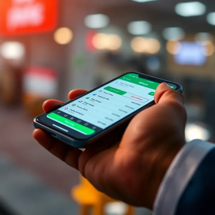 Mobile phone screen showing trading app interface with M-Pesa payment option