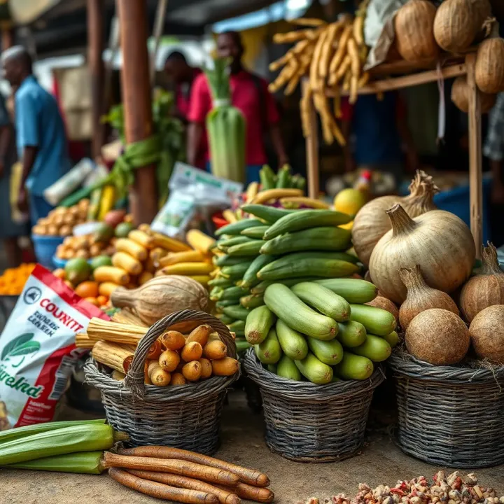 Diverse Agricultural Products in a Kenyan Market Various agricultural products displayed in a market setting in Kenya