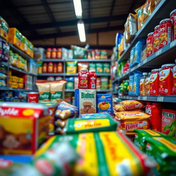 Assorted Packaged Goods in Kenyan Retail Environment Colorful assortment of packaged goods arranged on shelves in a retail store